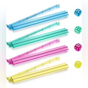 Pastel Mahjong Racks with Pushers & Matching Dice – Set of 4